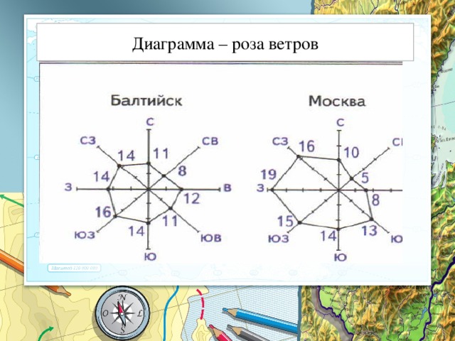 Сколько всего различных направлений ветров используют диаграмме роза ветров