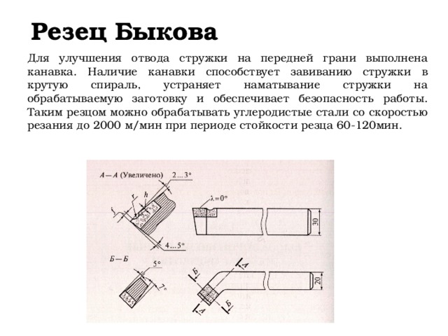 Резец Борткевича Преимуществом этого резца является возможность выполнения чистовой и получистовой обточки, подрезания торцов и обточки конических поверхностей на повышенных скоростях резания.  