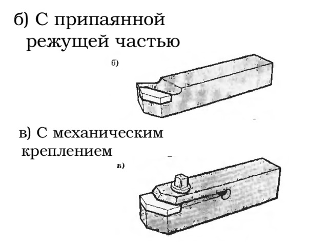 б) С припаянной режущей частью в) С механическим креплением  