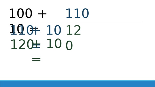 100 + 10 = 110 110 + 10 = 120 + 10 = 120 