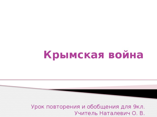 Крымская война Урок повторения и обобщения для 9кл. Учитель Наталевич О. В. 