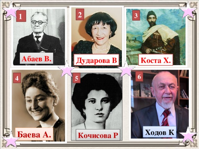 2 3 1 Абаев В. Дударова В Коста Х. 6 4 5 4 Ходов К Баева А. Кочисова Р