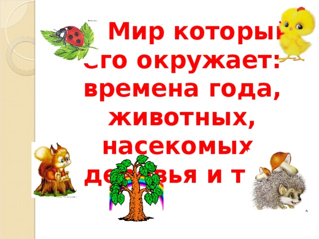 2. Мир который его окружает: времена года, животных, насекомых, деревья и т.д .   
