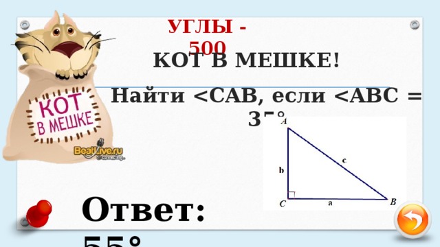 УГЛЫ - 500 КОТ В МЕШКЕ! Найти  Ответ: 55°