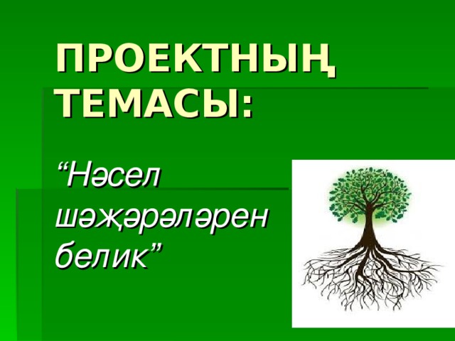 ПРОЕКТНЫ Ң ТЕМАСЫ:   “ Нәсел шәҗәрәләрен белик” 