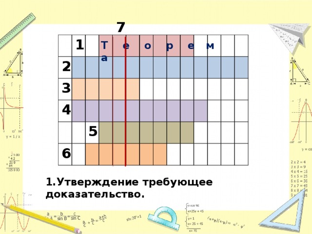 7 1 2 3 4 6 5 Т е о р е м а 1.Утверждение требующее доказательство. 
