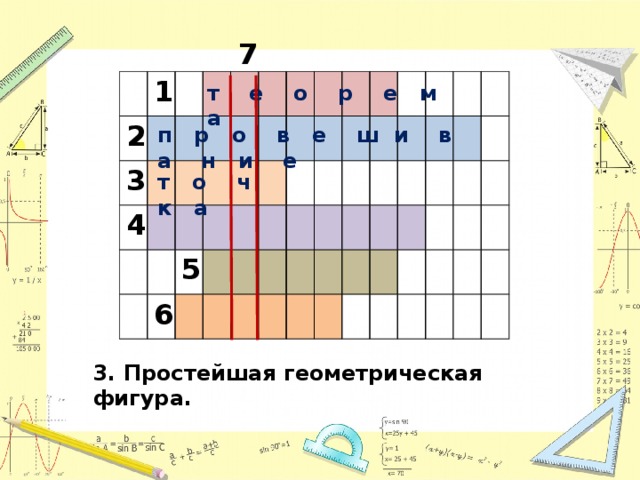 7 1 2 3 4 5 6 т е о р е м а п р о в е ш и в а н и е т о ч к а 3. Простейшая геометрическая фигура. 