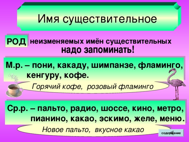 ЧАСТИ РЕЧИ САМОСТОЯТЕЛЬНЫЕ СЛУЖЕБНЫЕ Имя существительное Имя прилагательное Глагол Местоимение Наречие Числительное Предлог Союз Частица Междометие содержание