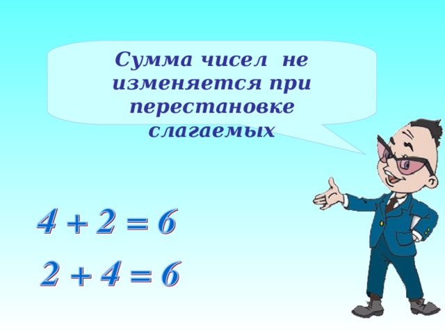 Сумма чисел не изменяется при перестановке слагаемых 