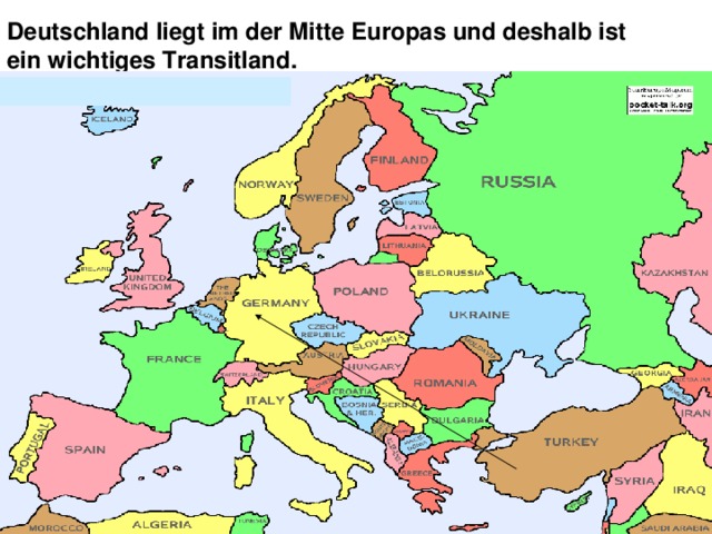 Deutschland liegt im der Mitte Europas und deshalb ist ein wichtiges Transitland. 