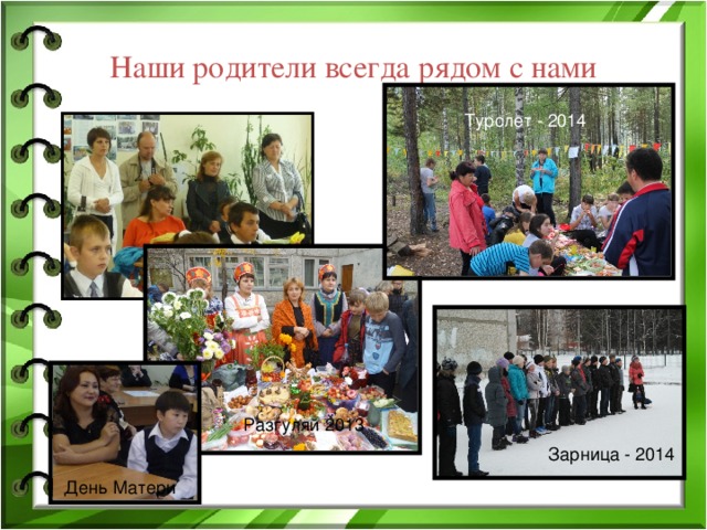 Наши родители всегда рядом с нами Турслет - 2014 Фото с зарницы Разгуляй 2013 Зарница - 2014 День Матери 