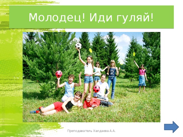 Молодец! Иди гуляй! Преподаватель Халдаева А.А. 