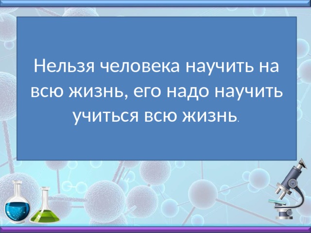 Нельзя человека научить на всю жизнь, его надо научить учиться всю жизнь . 