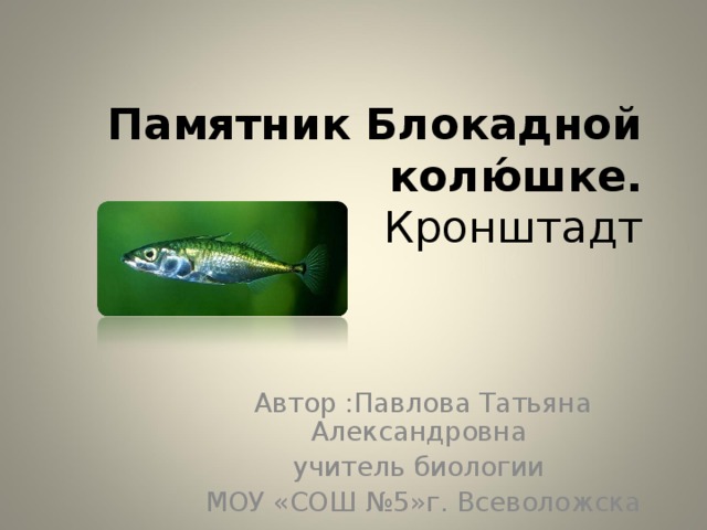 Памятник Блокадной колю́шке.  Кронштадт           Автор :Павлова Татьяна Александровна учитель биологии МОУ «СОШ №5»г. Всеволожска 