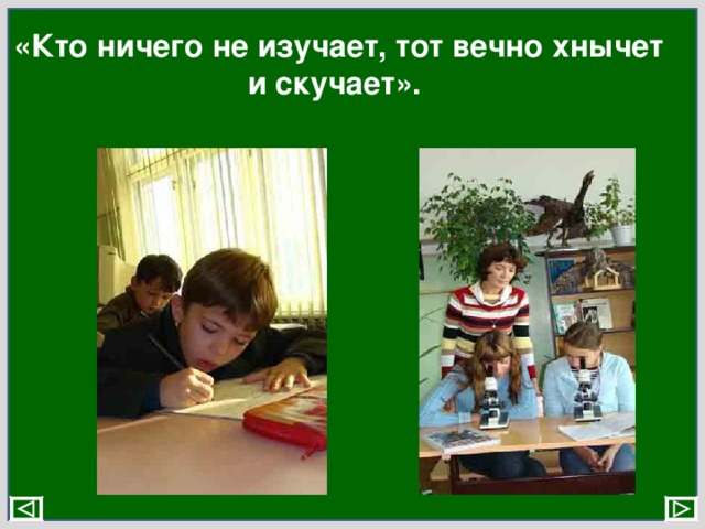 «Кто ничего не изучает, тот вечно хнычет и скучает». 