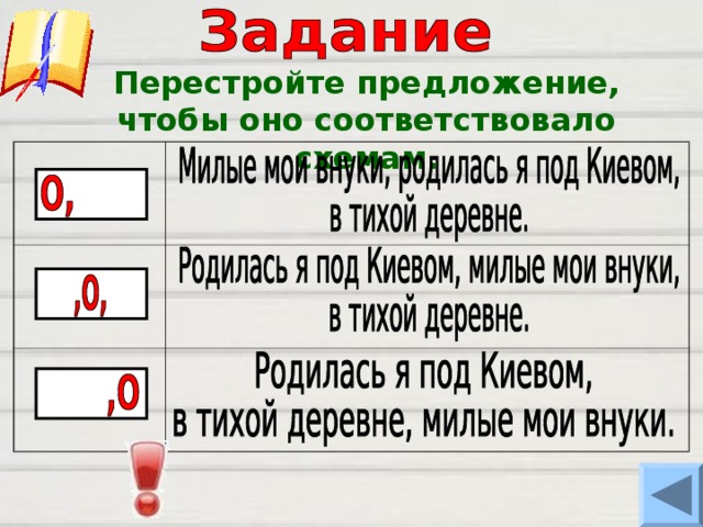 Закончи предложение так чтобы они соответствовали схемам