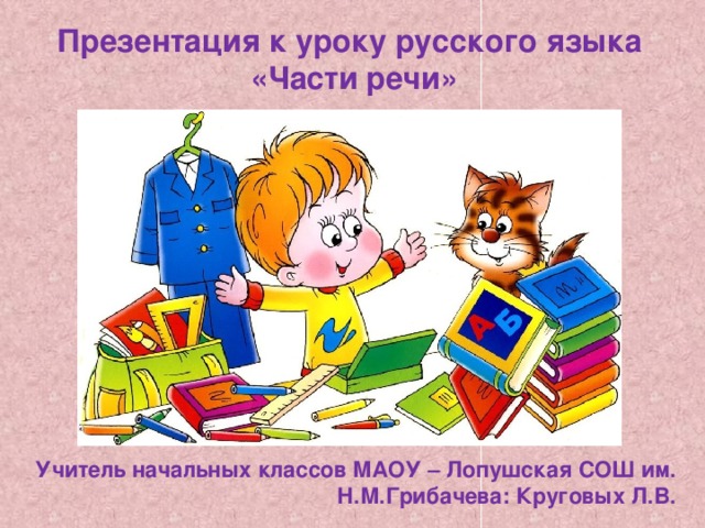 Презентация к уроку русского языка  «Части речи» Учитель начальных классов МАОУ – Лопушская СОШ им. Н.М.Грибачева: Круговых Л.В.