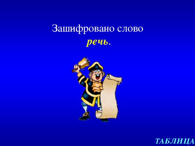 Зашифровано слово  речь . ТАБЛИЦА 