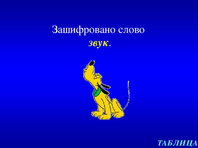 Зашифровано слово  звук . ТАБЛИЦА 