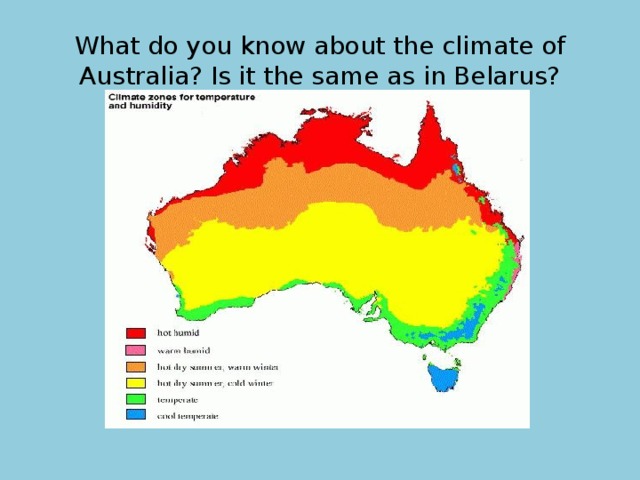 What do you know about the climate of Australia? Is it the same as in Belarus? 