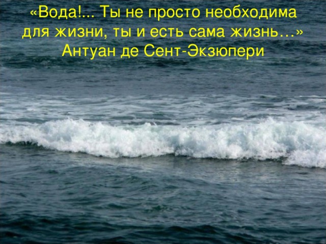 «Вода!... Ты не просто необходима для жизни, ты и есть сама жизнь…» Антуан де Сент-Экзюпери 