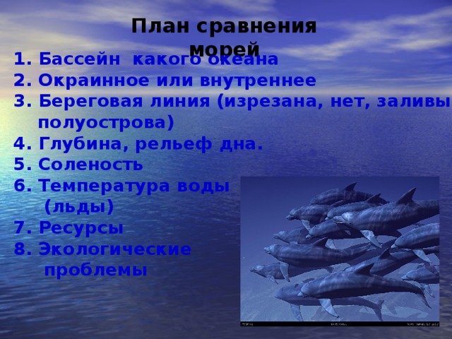 План сравнения морей