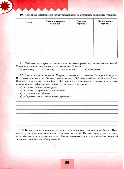 Используя физическую карту россии заполните таблицу