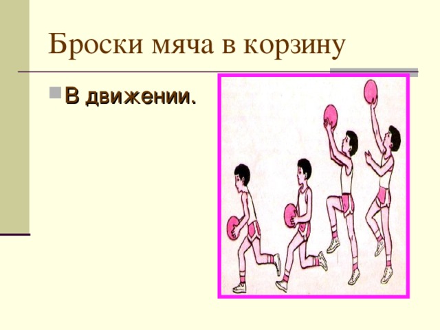 Броски мяча в корзину В движении. 