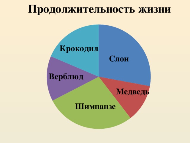 Продолжительность жизни Крокодил Верблюд Слон Медведь Шимпанзе 