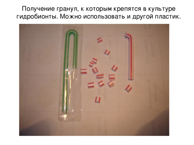 Получение гранул, к которым крепятся в культуре гидробионты. Можно использовать и другой пластик. 