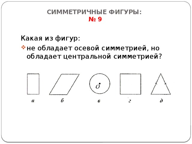 Не обладает центром симметрии четырехугольник изображенный на рисунке под буквой тест ответы