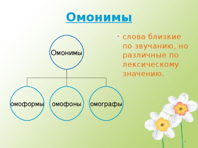 Омонимы слова близкие по звучанию, но различные по лексическому значению . Омонимы омоформы омофоны омографы  