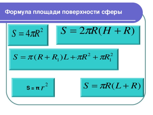 Формула площади поверхности сферы    S = π  