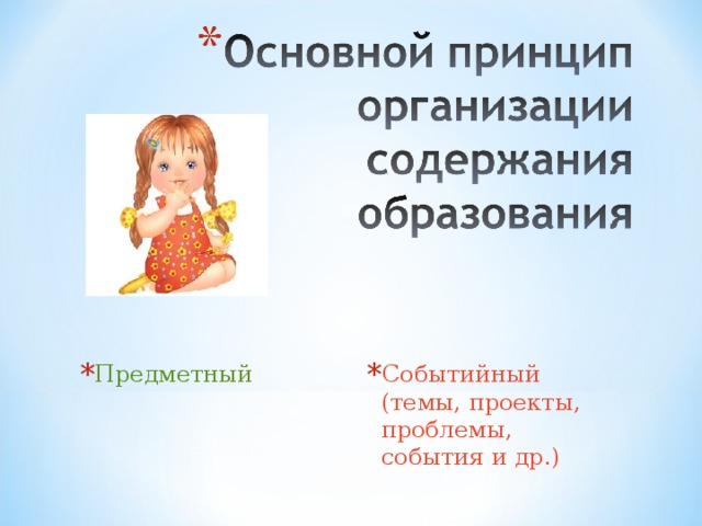 Предметный Событийный (темы, проекты, проблемы, события и др.) 