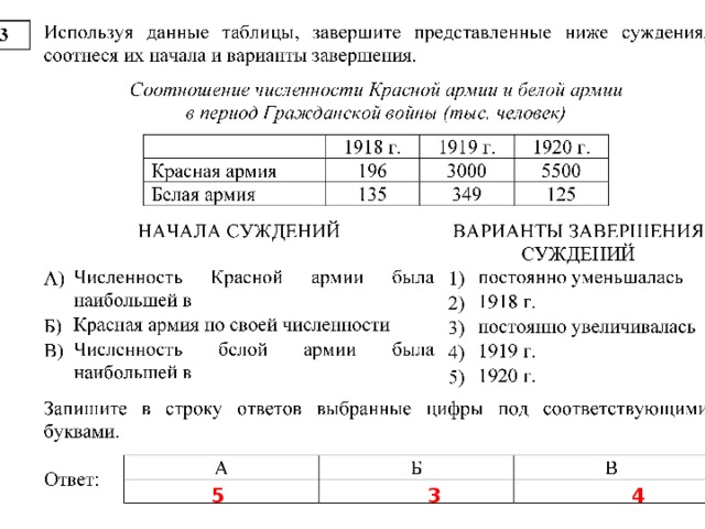 Заполните таблицу. Напротив каждого предложения запишите данные ниже