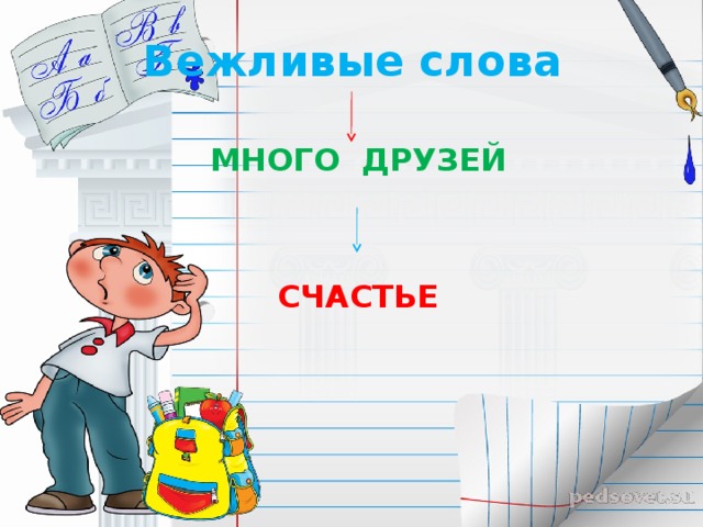 Вежливые слова МНОГО ДРУЗЕЙ   СЧАСТЬЕ    