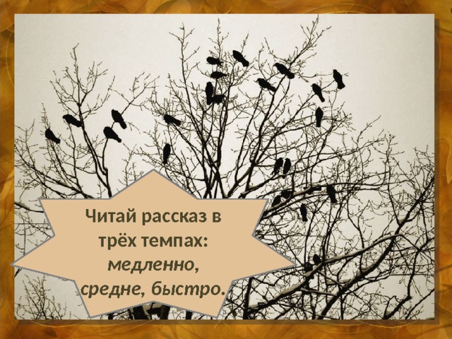  Читай рассказ в трёх темпах: медленно, средне, быстро. 
