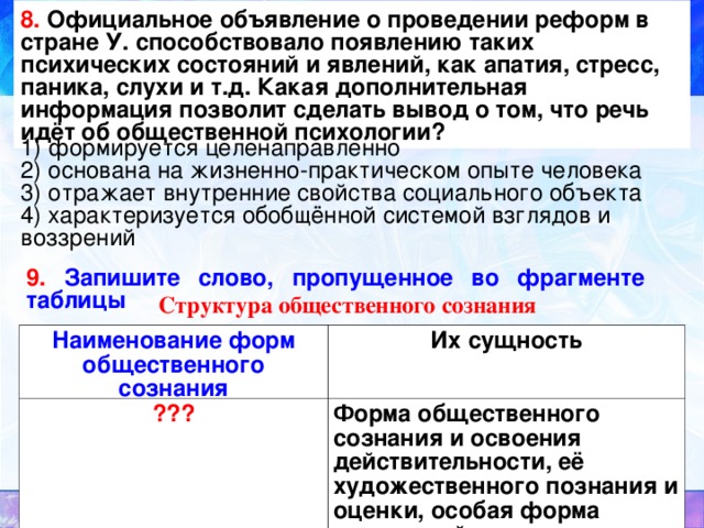 Контрольная работа по теме Общественное сознание и его структура