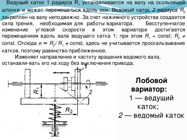 Для изображенной схемы лобового вариатора диапазон регулирования d равен