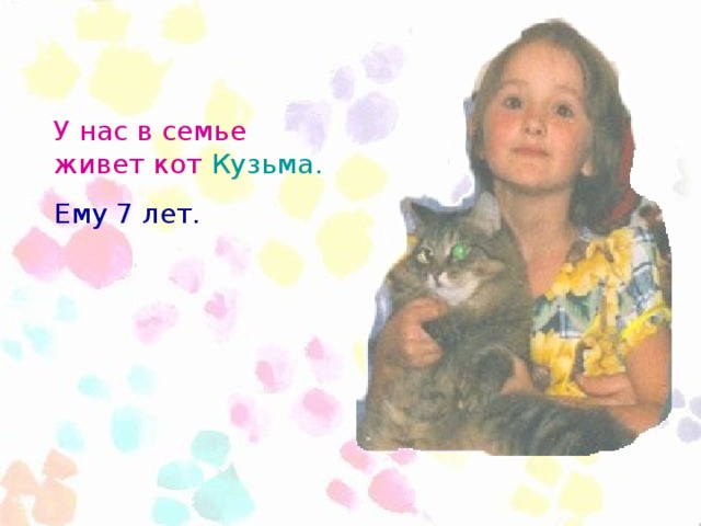 У нас в семье живет кот  Кузьма. Ему 7 лет.
