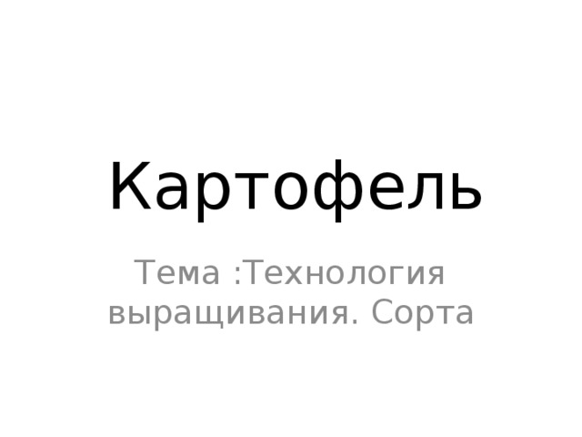  Картофель Тема :Технология выращивания. Сорта 