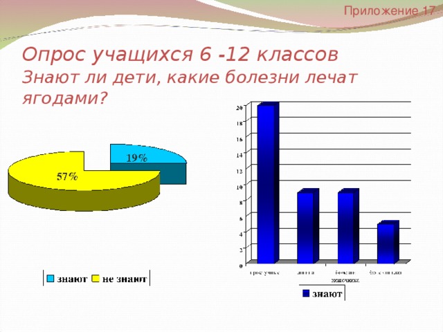 Приложение  17 Опрос учащихся 6 -12 классов   Знают ли дети, какие болезни лечат ягодами? 