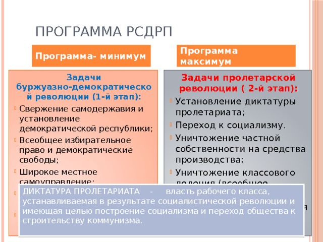 Основные положения программы партии рсдрп