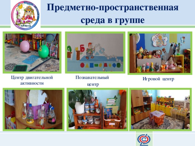 Предметно-пространственная среда в группе Познавательный Центр двигательной активности центр Игровой центр 