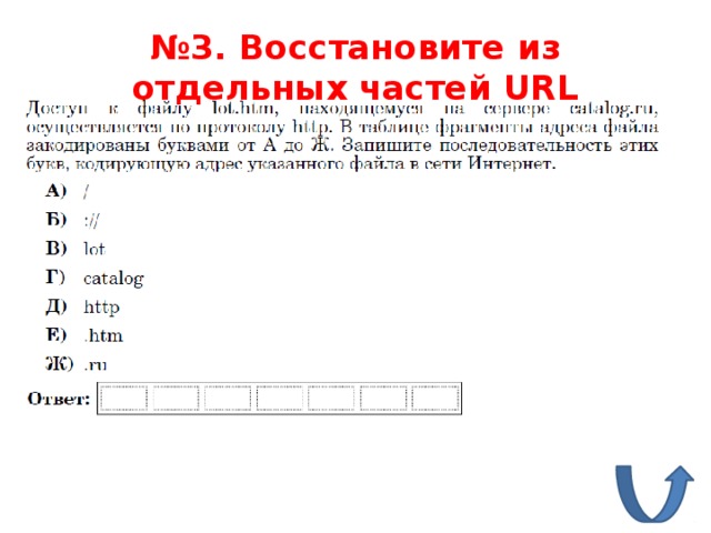 № 3. Восстановите из отдельных частей URL 