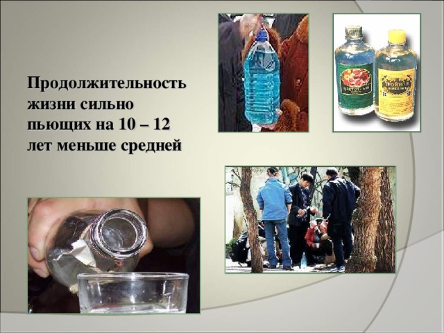 Продолжительность жизни сильно пьющих на 10 – 12 лет меньше средней 