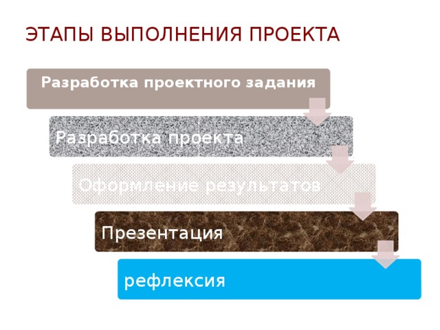 Этапы выполнения проекта Разработка проектного задания Разработка проекта Оформление результатов Презентация рефлексия 14 