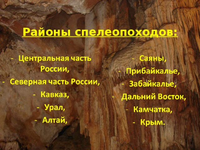 Районы спелеопоходов: 