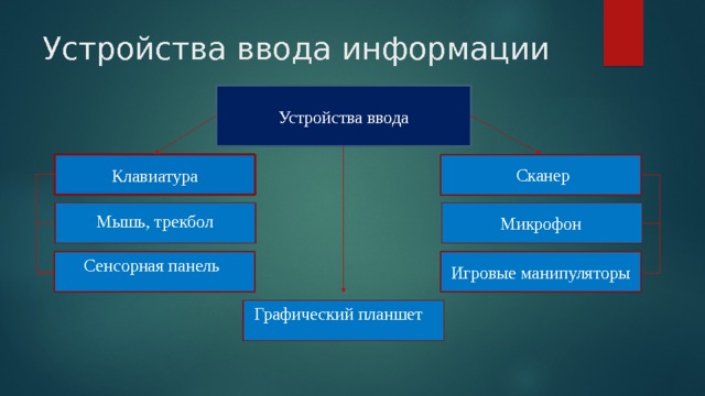 Выбери к какой группе относятся указанные в списке устройства стилус тачпад мышь трекбол