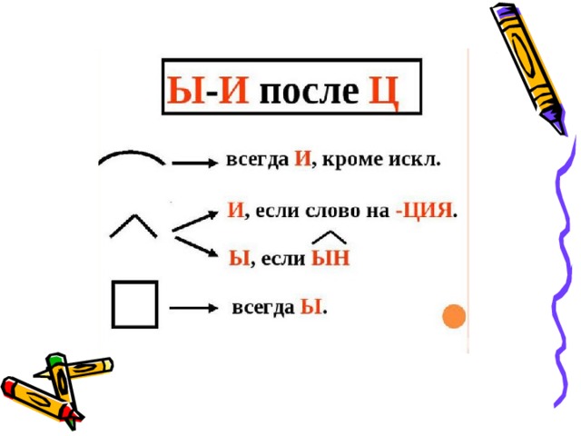 Слова исключения ы после ц